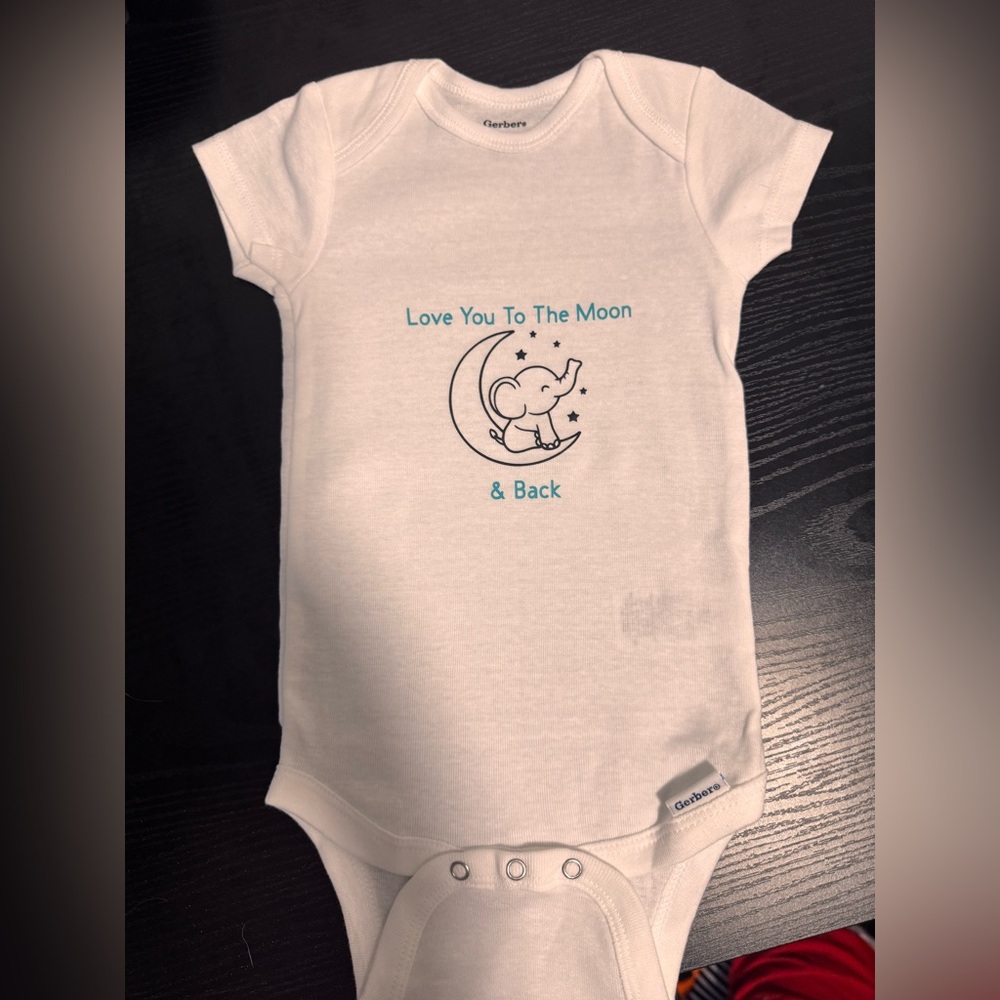 White Baby Onesie with Elephant Print